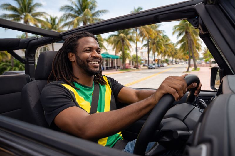 Driver in a convertible jeep